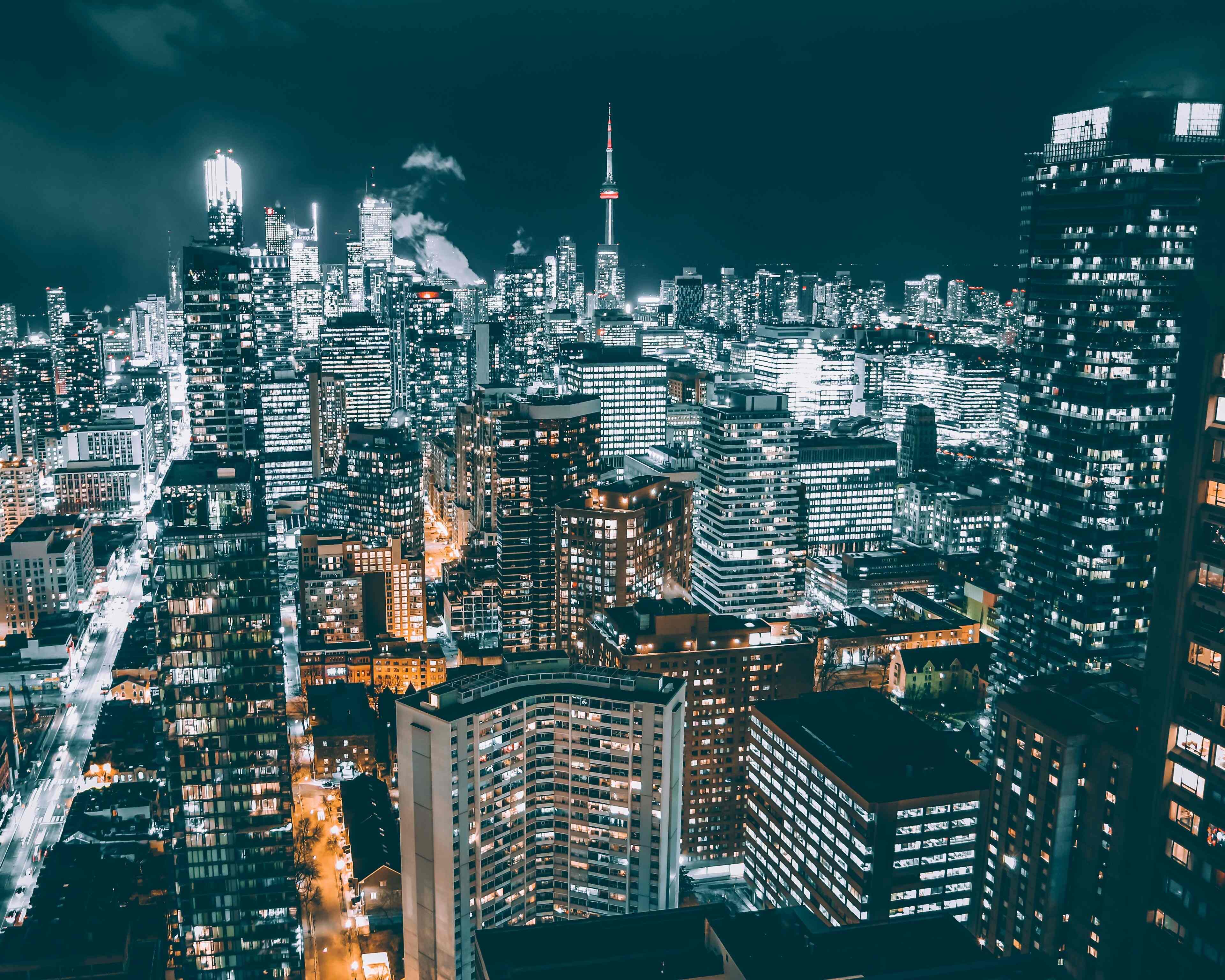 Toronto skyline at night with CN Tower